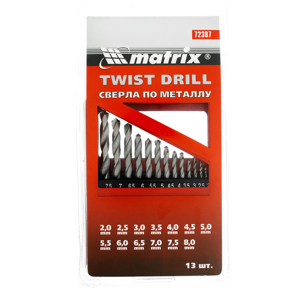 Набор сверл по металлу, 2-8мм HSS, 13 шт. метал. коробка цил. хвостовик MATRIX preview 7