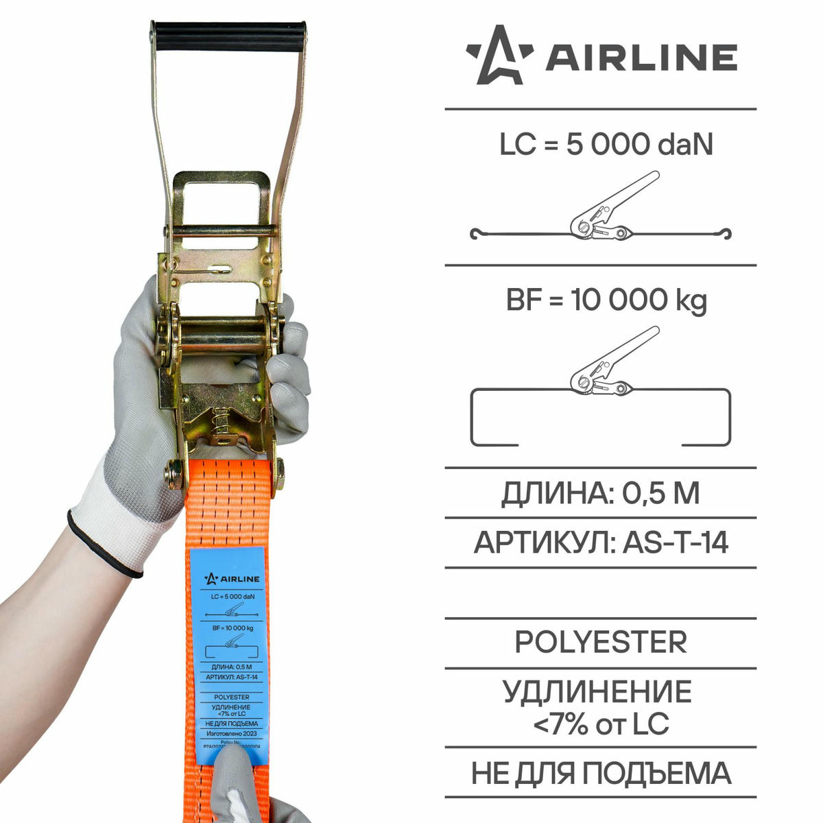 Ремень крепления груза с храповиком 10 т, 8 м AIRLINE AS-T-14 preview 6