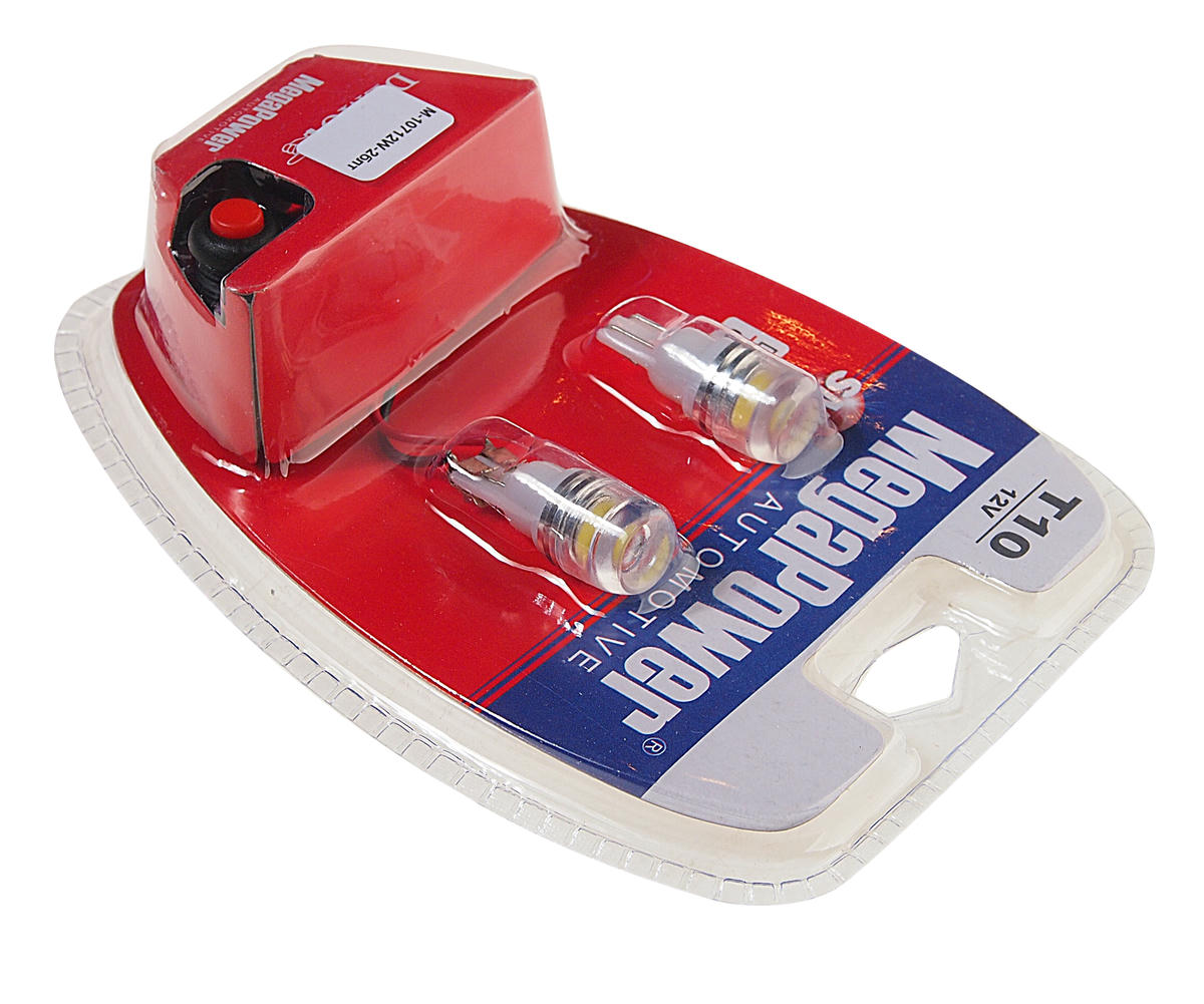 Лампа T10W (W2,1x9,5d) 1 SMD 7080 WHITE блистер с тестером (2 шт) 6000K 12V MEGAPOWER preview 1