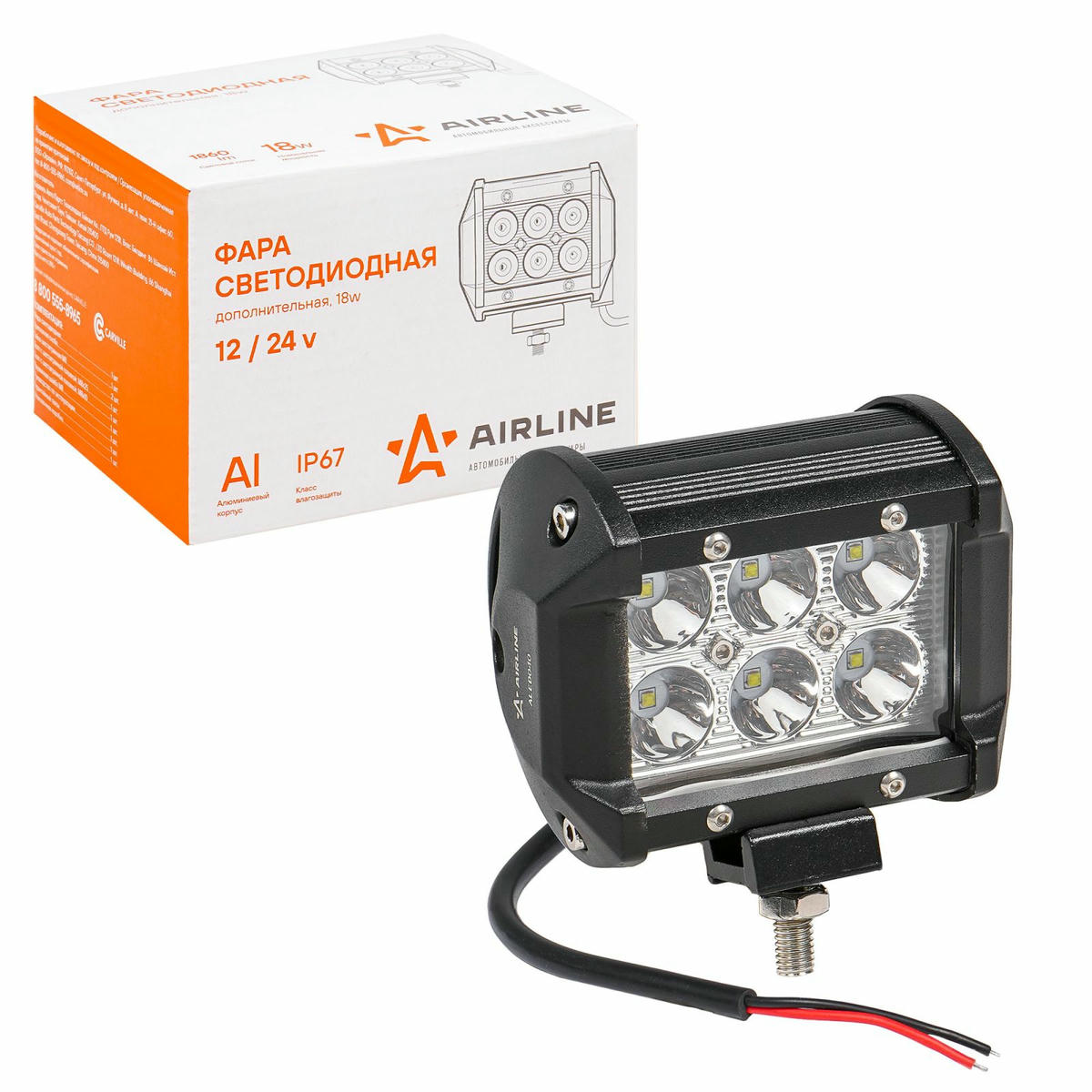 Фара светодиодная (балка) двухрядная, 6LED направленный свет, 18W (98х78х65) 12/24V (ALED040) preview 1