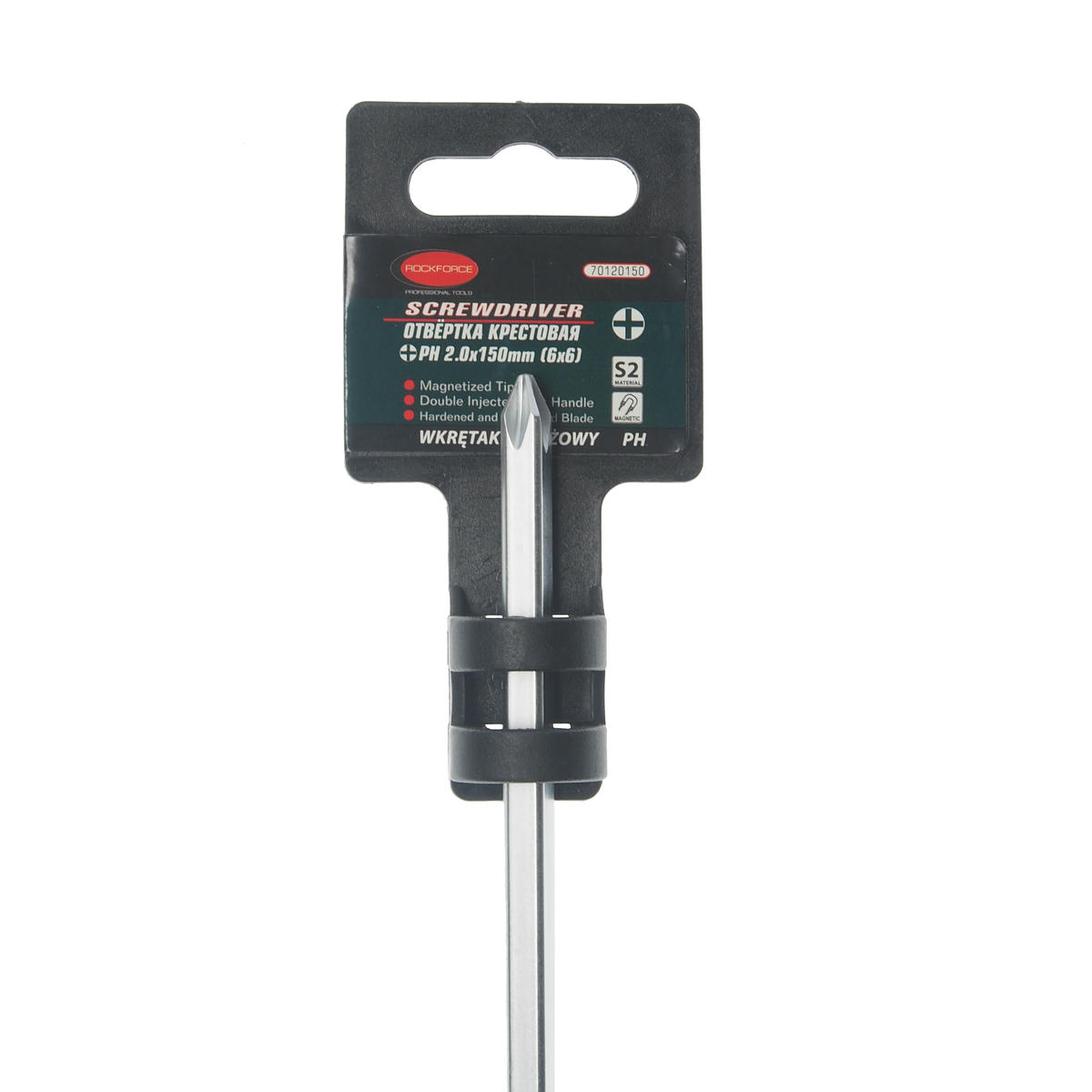 Отвертка крестовая магнитная "Profi" S2 PH2.0x150мм, на пластиковом держателе ROCKFORCE preview 1