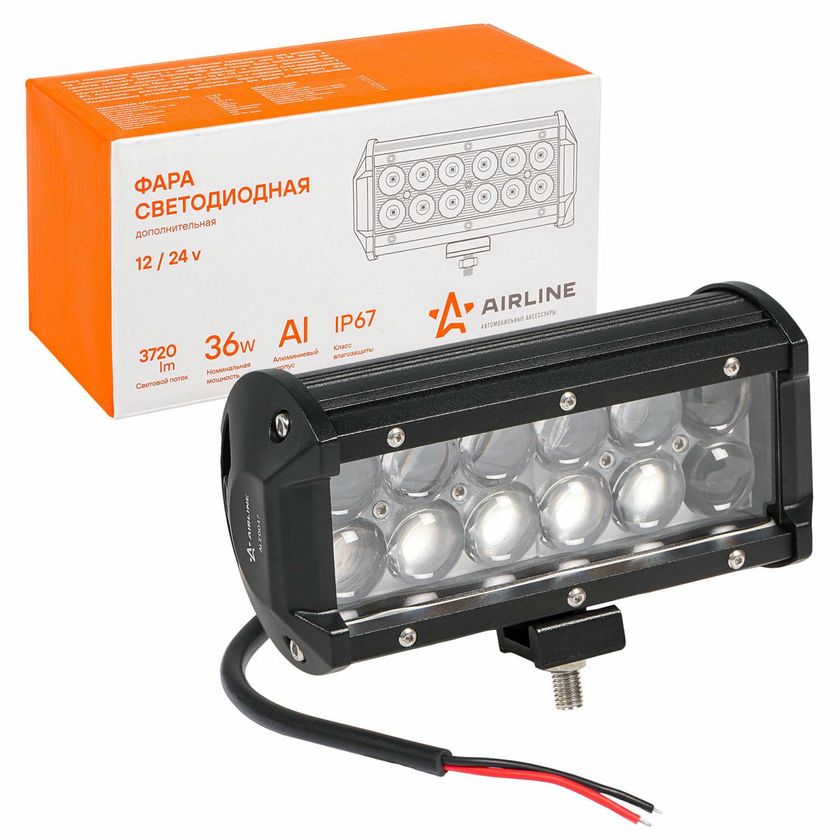 Фара светодиодная (балка) двухрядная, 12LED 4D линза, 36W (165х78х65) 12/24V (ALED047) preview 1