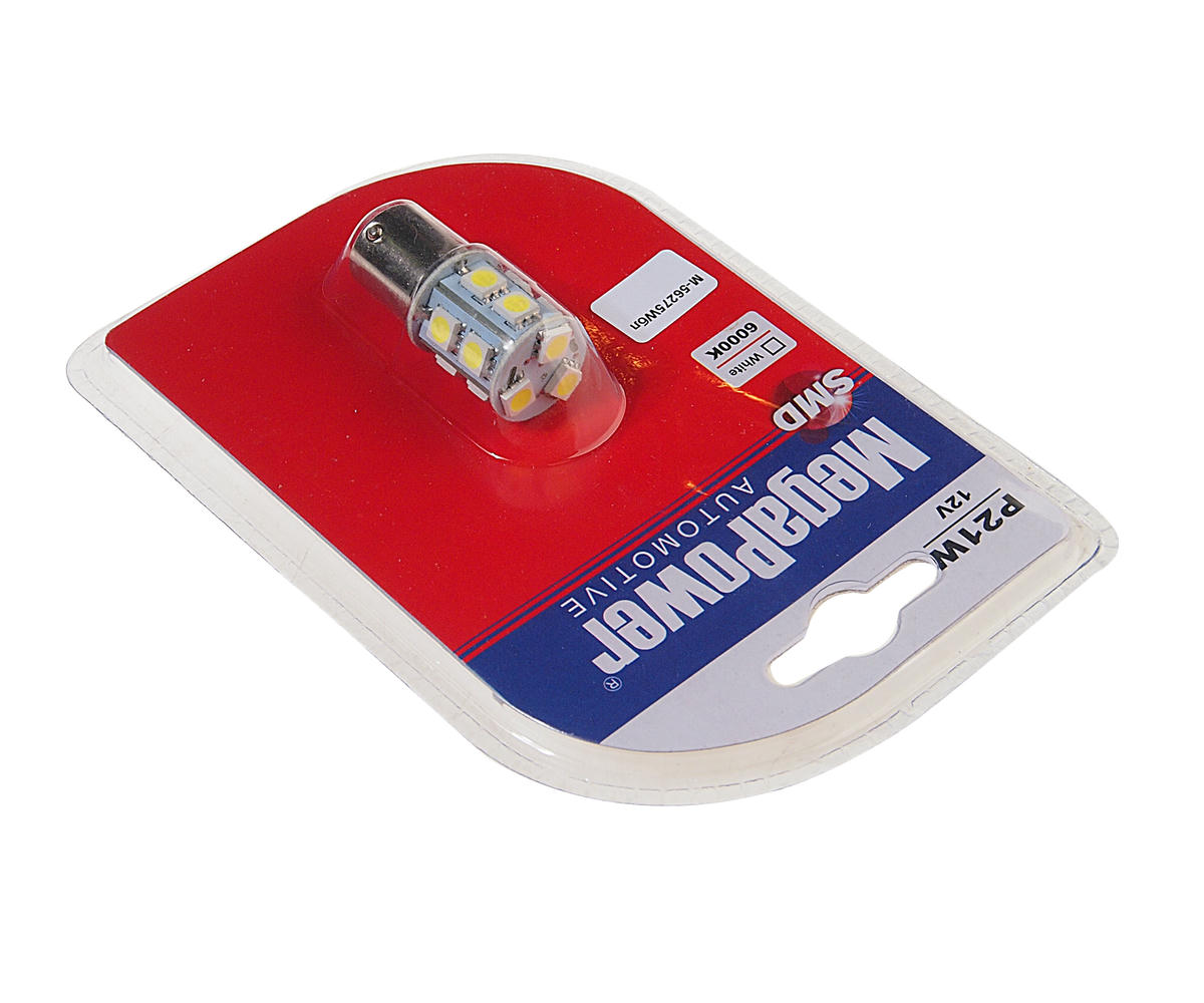 Лампа P21W (BA15s) 13 SMD 5050 WHITE блистер 6000K 12V MEGAPOWER preview 1