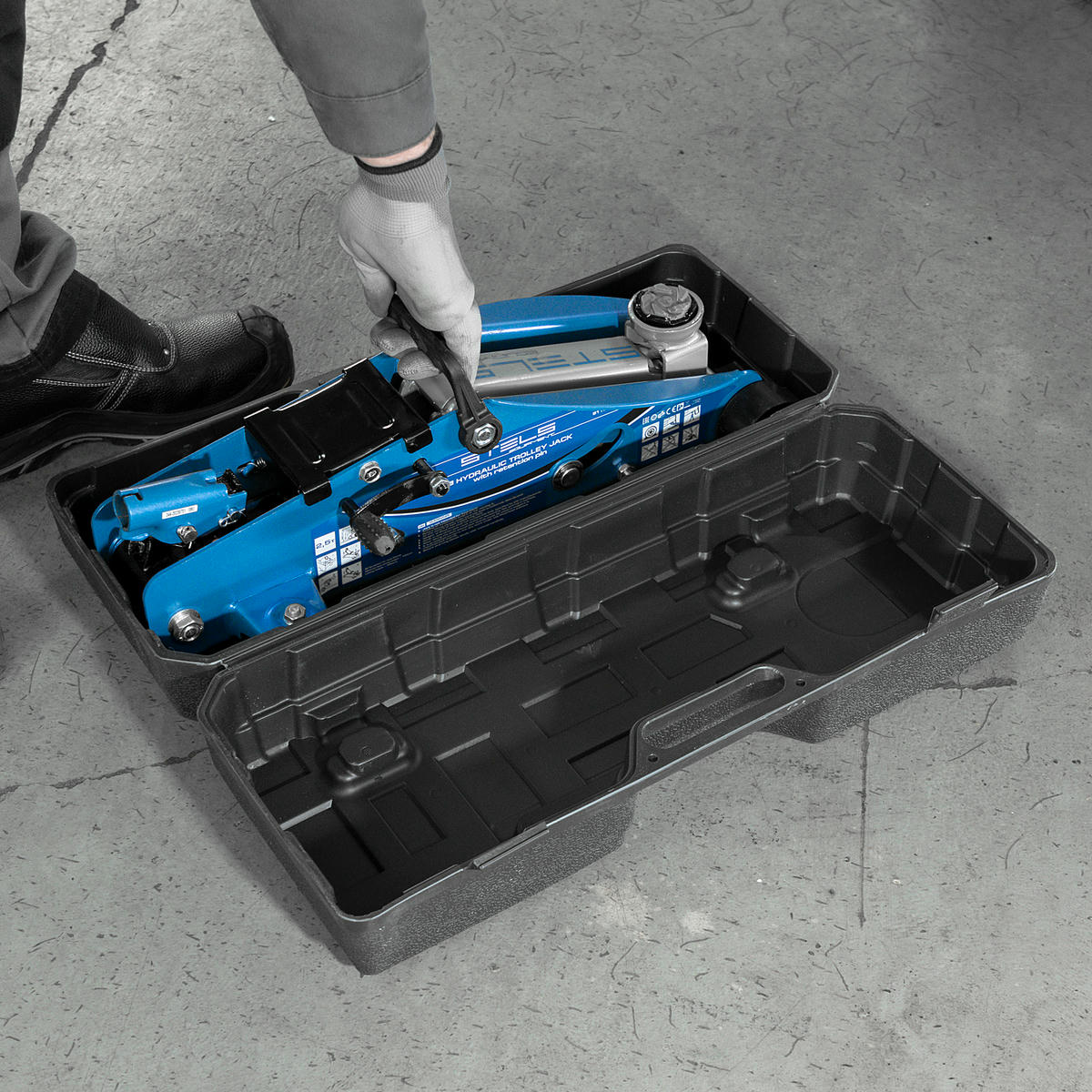 Домкрат подкатной гидравлический 2,5т (140-385мм) с фиксатором (в кейсе) STELS preview 13