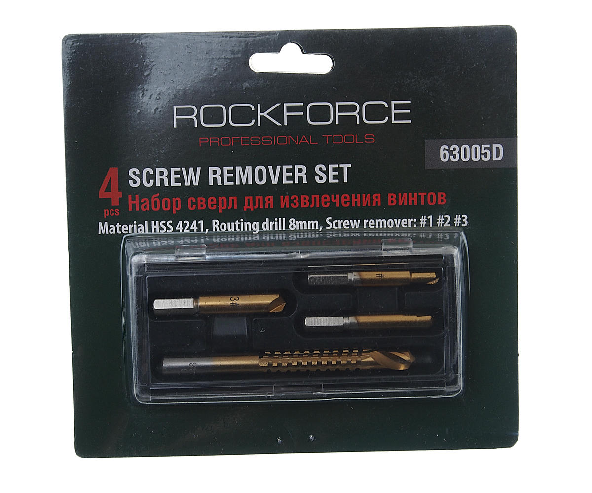 Набор сверел для извлечения заломанных болтов HSS 4241,4пр., в пластиковом футляре ROCKFORCE preview 1