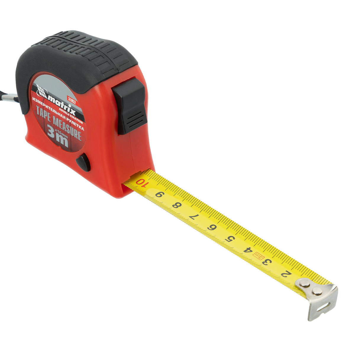 Рулетка Double fixation, 3 м х 16 мм, обрезиненный корпус, двойная плавная фиксация MATRIX preview 3