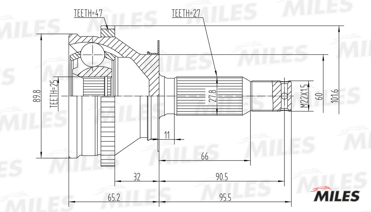 ШРУС HYUNDAI SANTA FE/SONATA EF III-IV/TRAJET/KIA 2.0-2.7 98-08 нар. +ABS preview 3