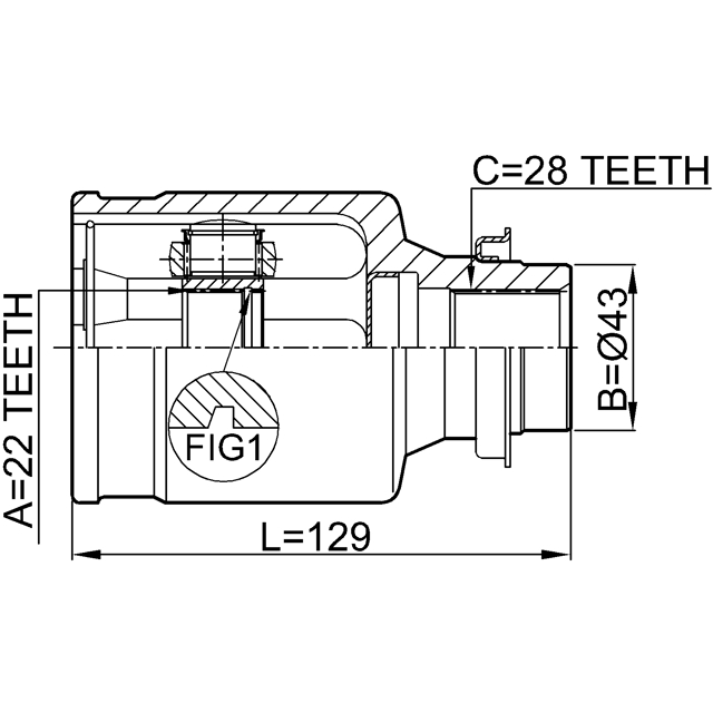 Шрус внутренний R 22x43x28 MAZDA 3 BK 2003-2006 FEBEST 0511-M316MTRH preview 2