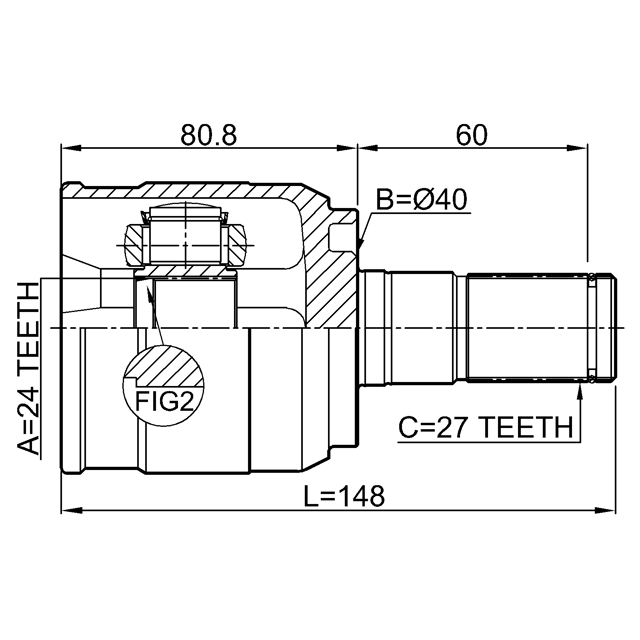 Шрус внутренний левый 24x40x27 preview 2