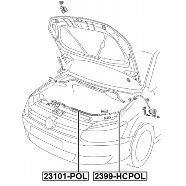 Трос привода открывания замка капота VOLKSWAGEN POLO/DERBY/VENTO-IND 6R# 2010-2014 FEBEST 23101-POL preview 2