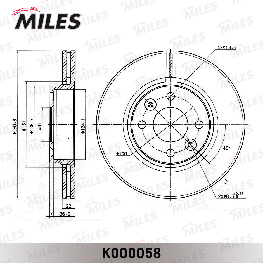 Диск тормозной передний вентилируемый MILES K000058 preview 3