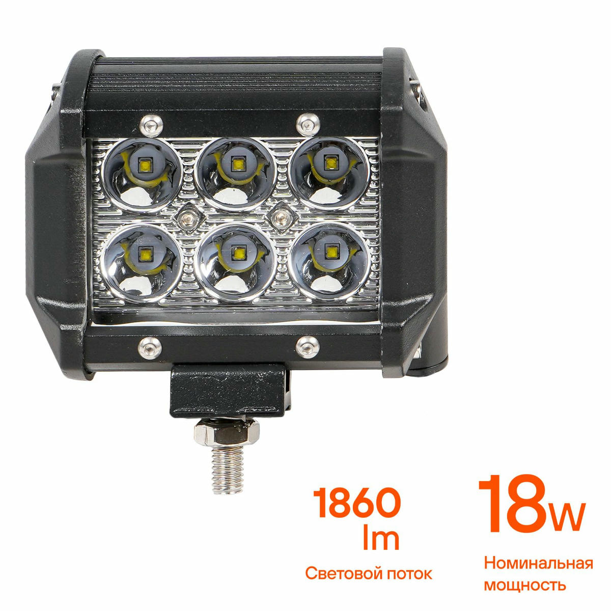 Фара светодиодная (балка) двухрядная, 6LED направленный свет, 18W (98х78х65) 12/24V (ALED040) preview 2