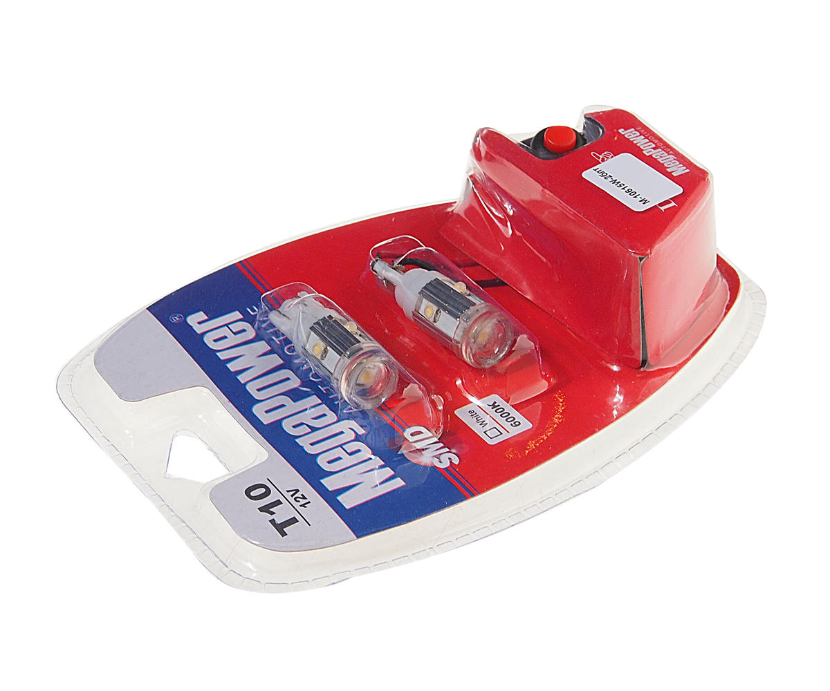 Лампа T10W (W2,1x9,5d) 5 SMD CREE CHIPS WHITE блистер с тестером (2 шт) 6000K 12V MEGAPOWER preview 1