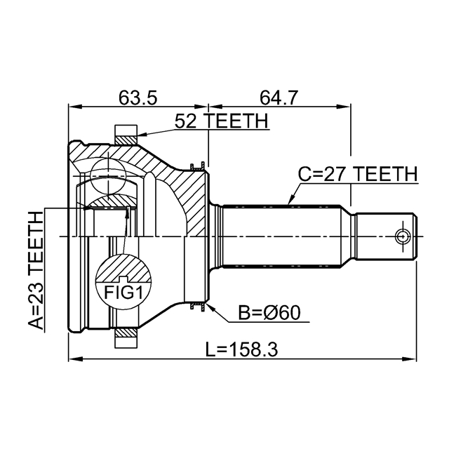 1210-SANFEBBRA52_ШРУС наружный к-кт! задний 25x58.5x27 Hyundai Santa Fe 00-06 preview 2