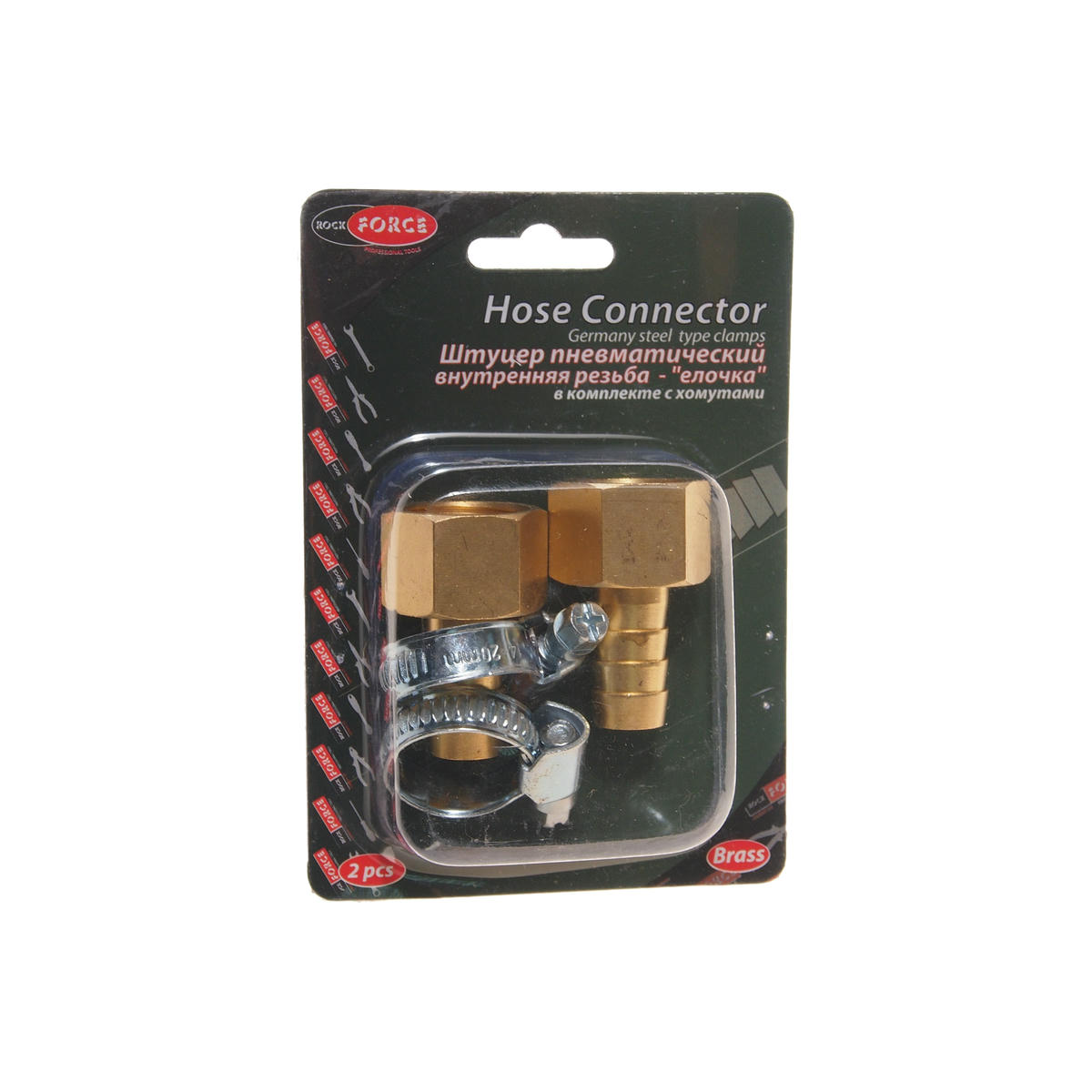 Штуцер пневматический внутр. резьба 1/2"- "елочка" 12мм (2 шт. + хомуты) в блистере ROCK FORCE preview 1