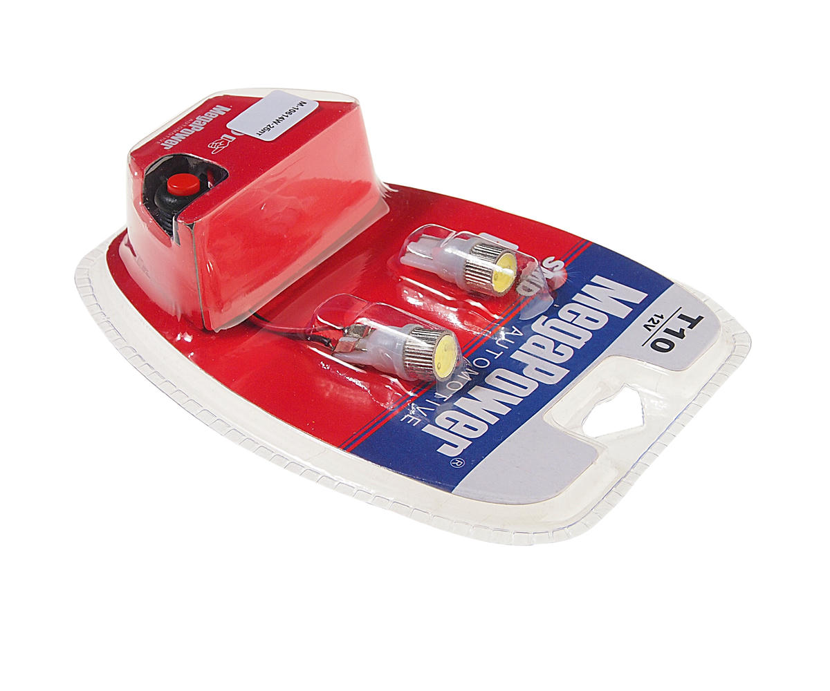 Лампа T10W (W2,1x9,5d) 1 SMD 7080 WHITE блистер с тестером (2 шт) 6000K 12V MEGAPOWER preview 1