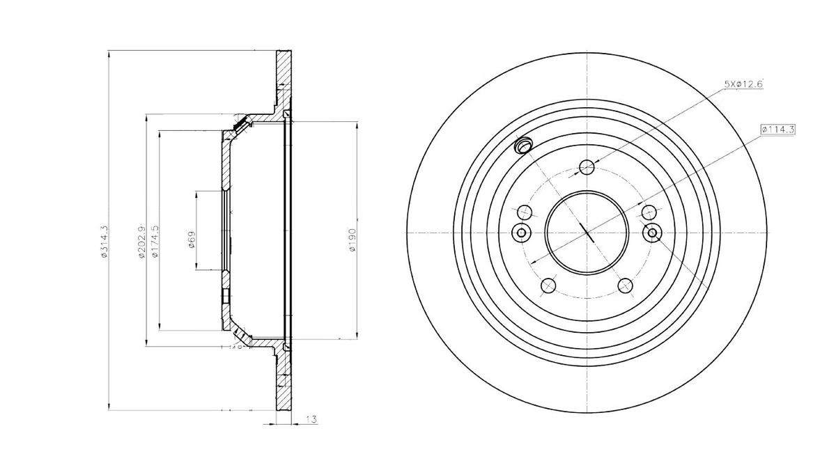 Диск торм. для а/м Genesis G80 (16-)/Kia Quoris (12-) зад. d=314 (DF 062215) preview 3
