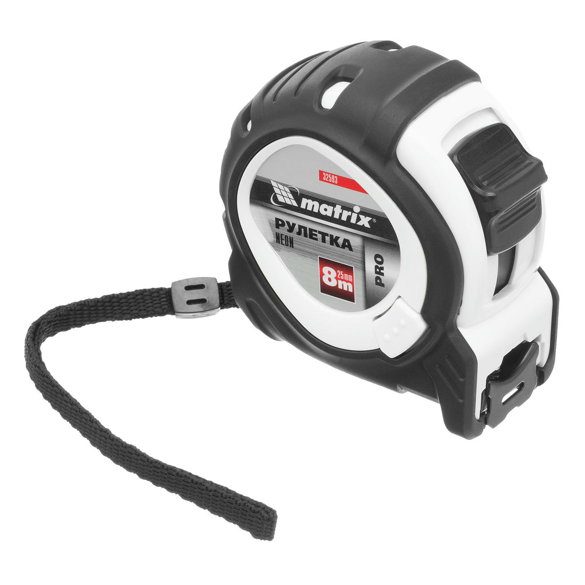 Рулетка Neon, 8 м x 25 мм, обрезиненный корпус, 3 фиксации, PRO// Matrix preview 1