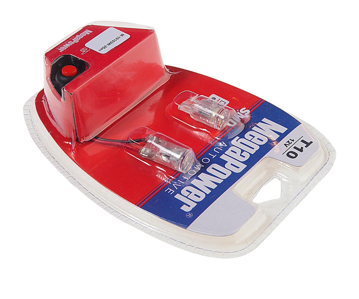 Лампа T10W (W2,1x9,5d) 3 SMD 2835 WHITE блистер с тестером (2 шт) 6000K 12V MEGAPOWER preview 1