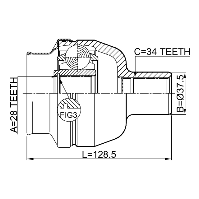 ШРУС ВНУТРЕННИЙ ПРАВЫЙ 28X37.5X34 (FEBEST) preview 2
