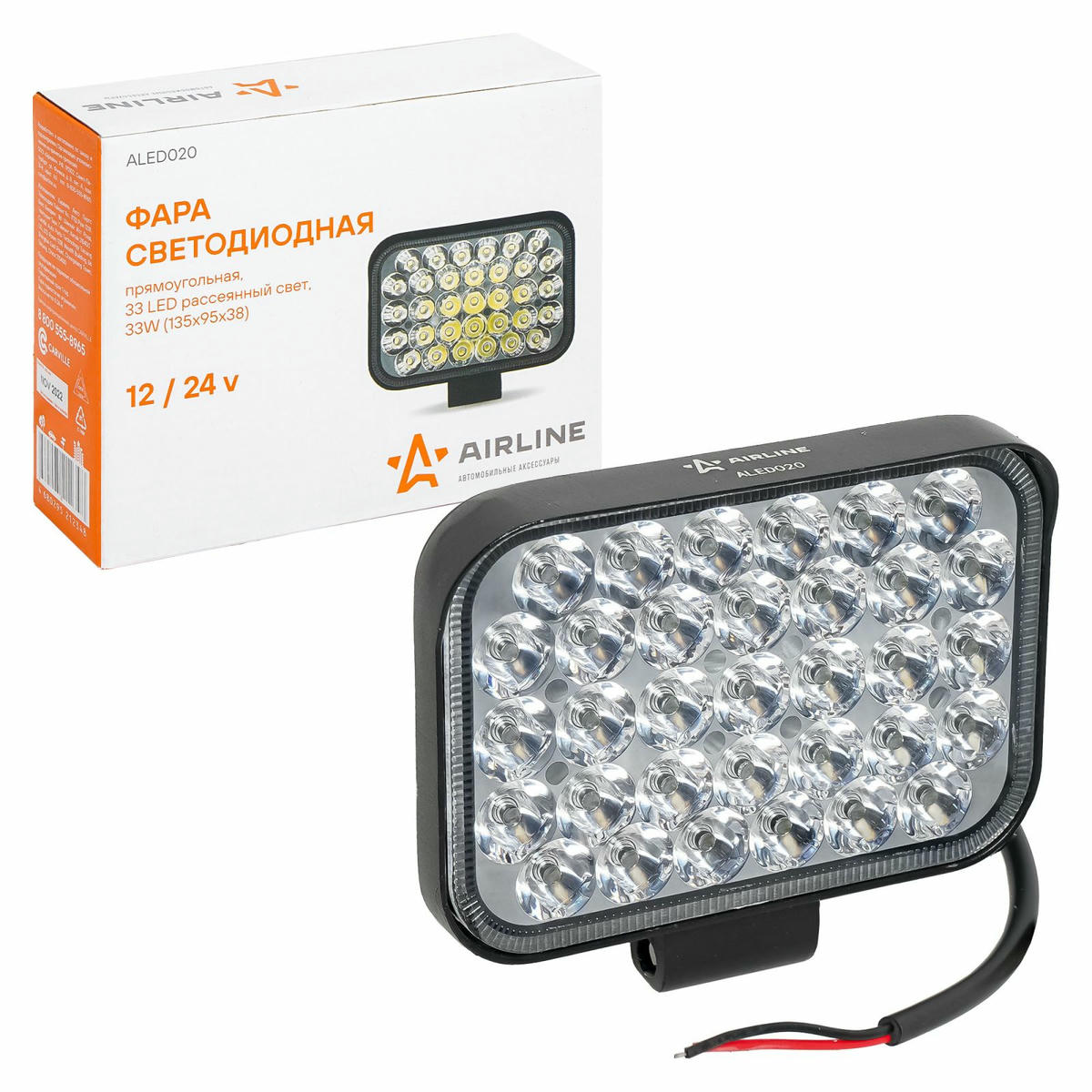 Фара светодиодная прямоугольная, 33 LED рассеяный свет, 33W (135х95х38) 12/24V (ALED020) preview 1