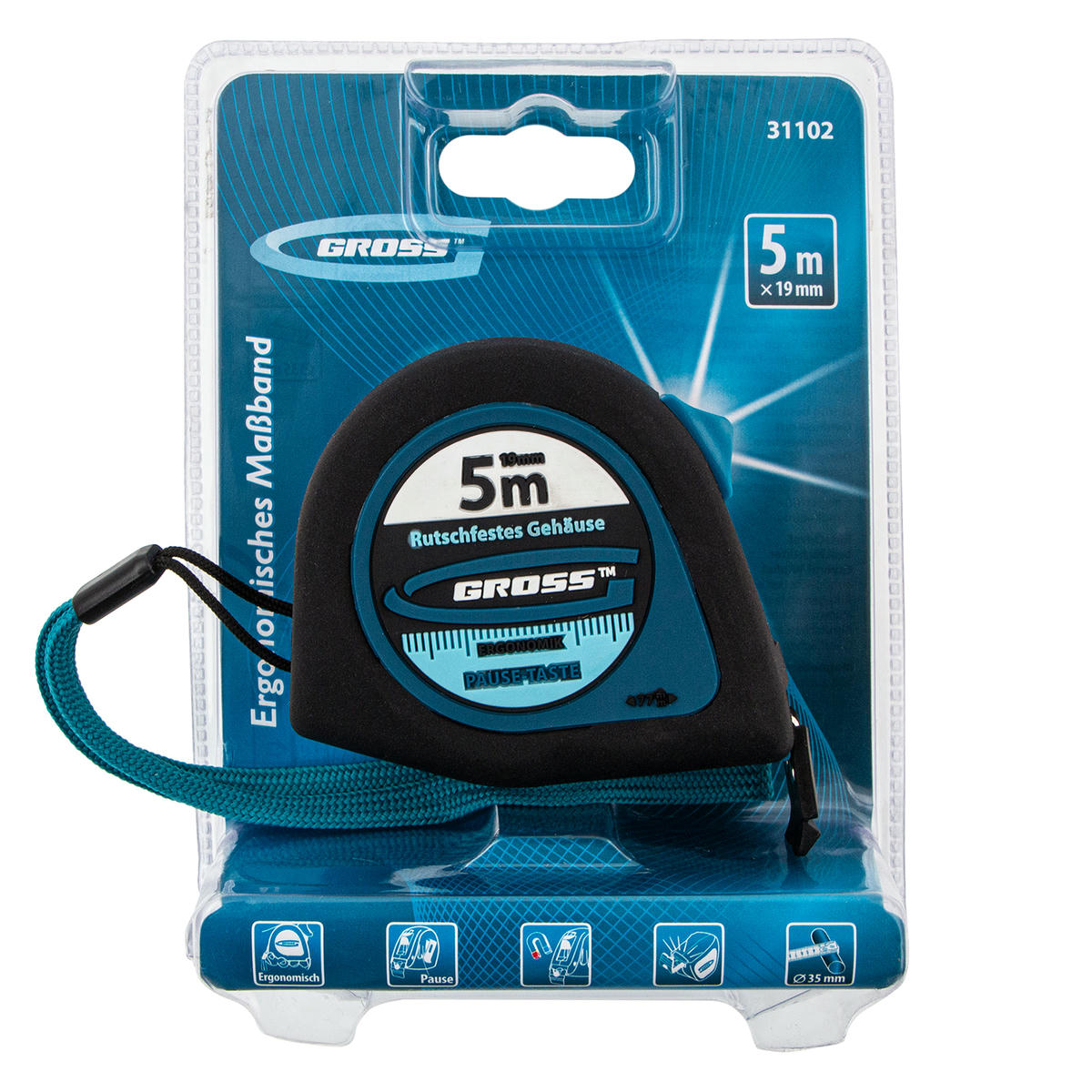 Рулетка 5м 19мм Ergonomisch магнитный обрезиненный зацеп GROSS preview 4