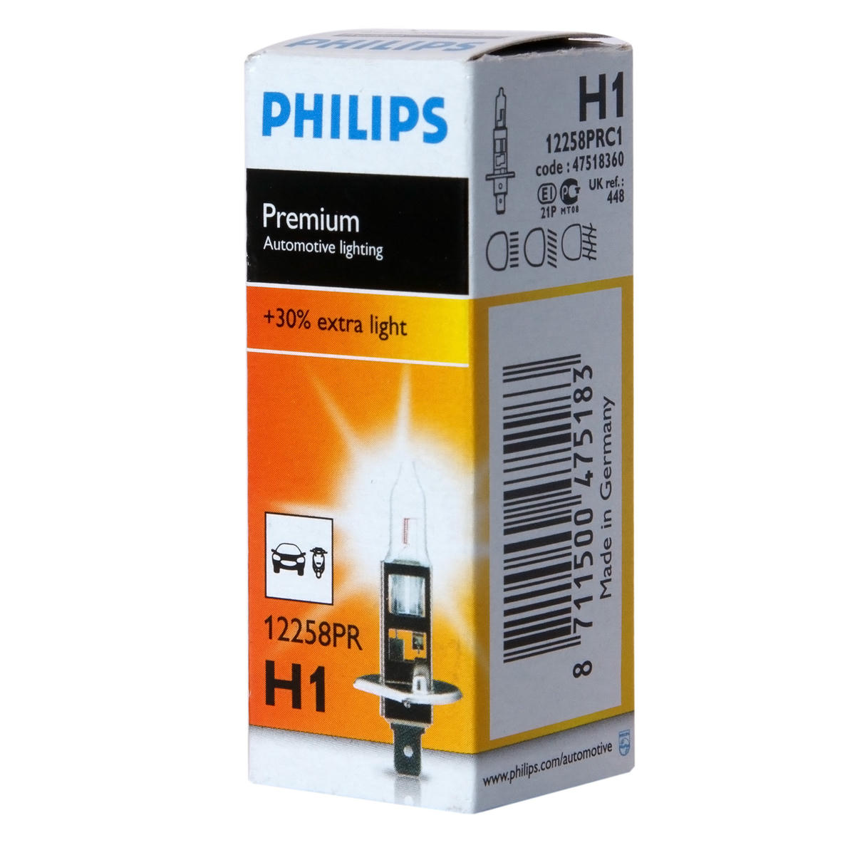 Лампа 12V H1 55W +30% PHILIPS Premium 1 шт. картон 12258PRC1 preview 1