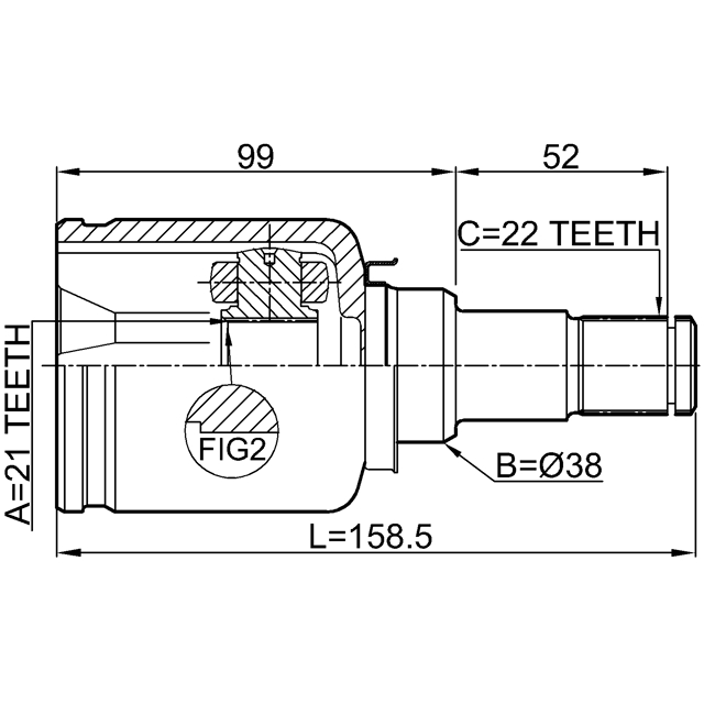 Шрус внутренний левый 21x38x22 preview 2