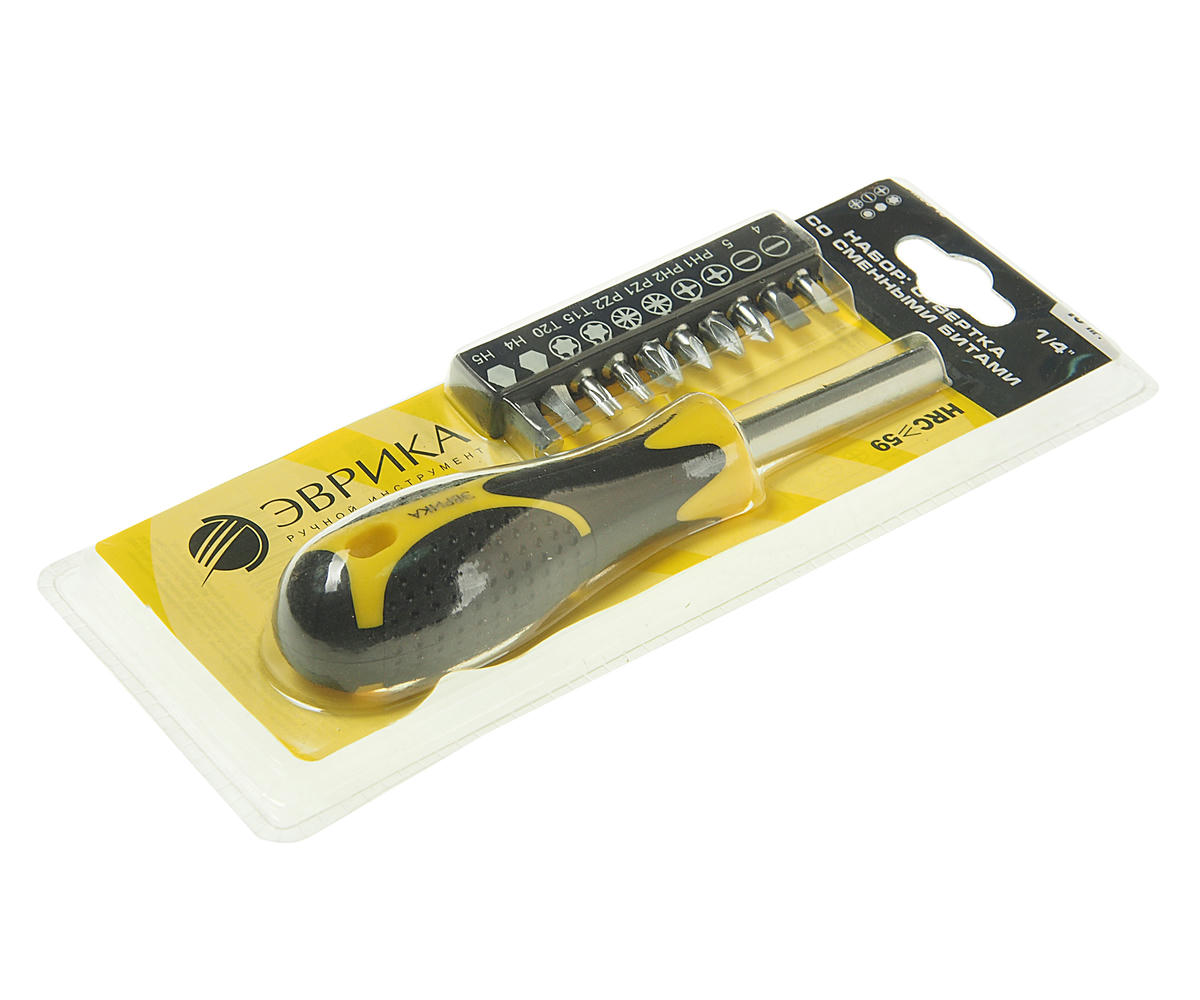 Набор бит 1/4" с воротком и держателем 10пр ЭВРИКА preview 1