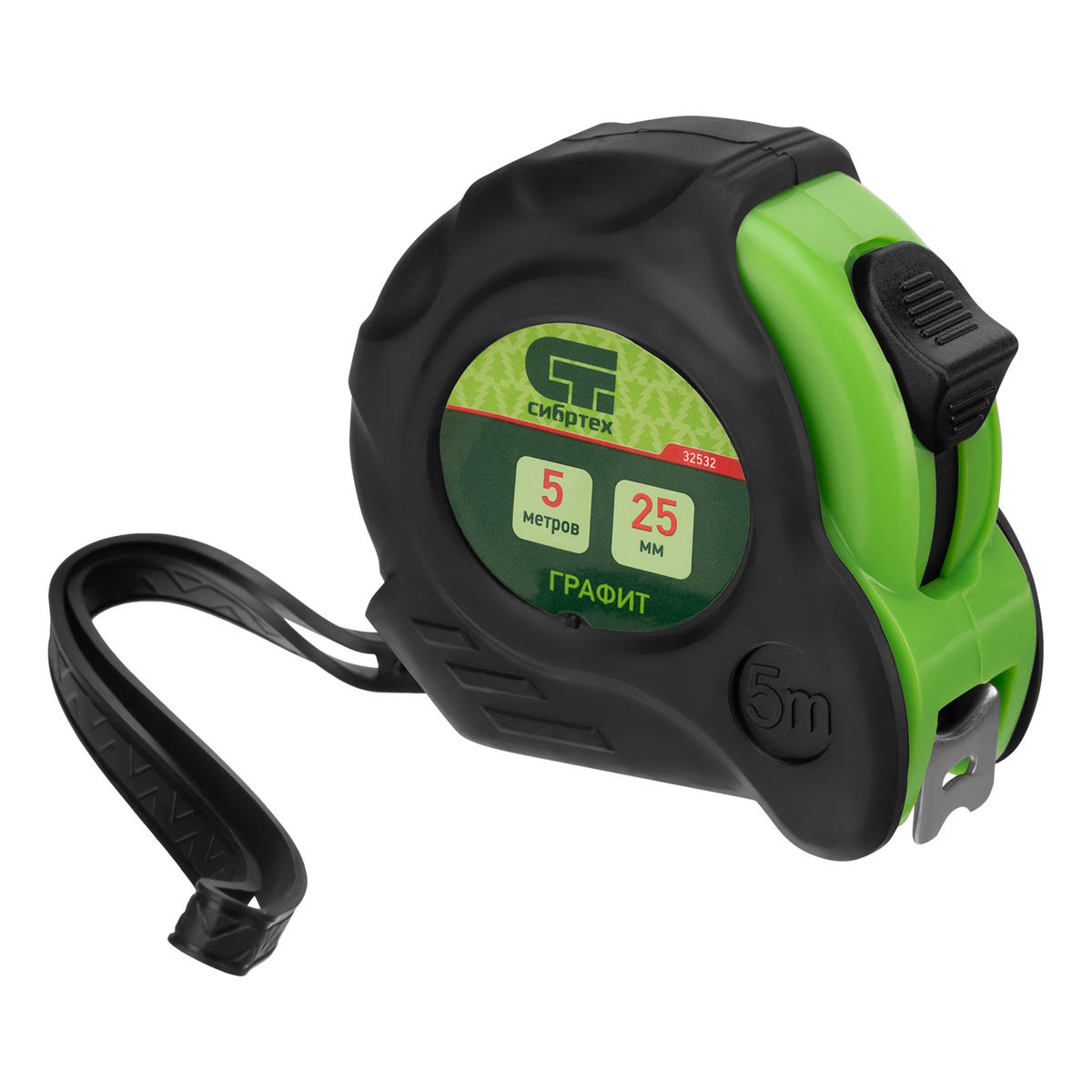 Рулетка Графит 5м х 25мм, обрезиненный корпус, амортизатор, СИБРТЕХ preview 1