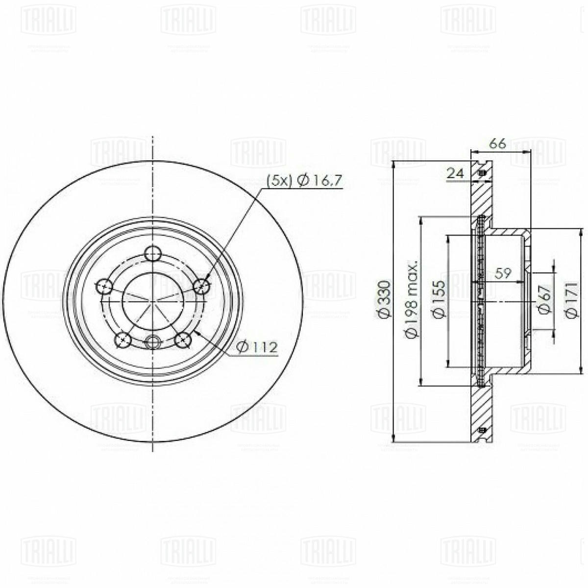 Диск торм. для а/м BMW 5 (G30) (18-)/X3 (G01) (17-)/X4 (G02) (18-) перед. d=330 (окраш) (DF 190436) preview 3