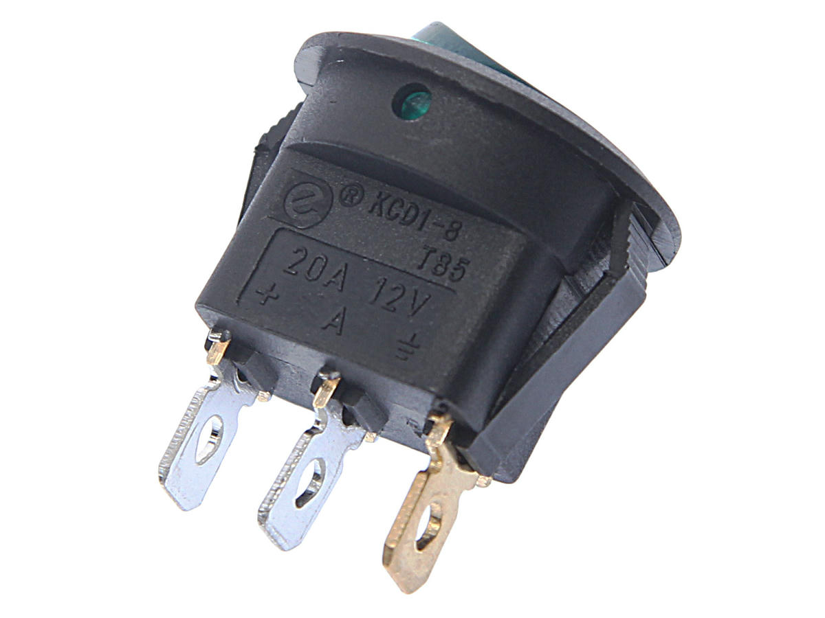 Выключатель клавишный круглый 12V 20А ON-OFF зеленый с подсветкой REXANT preview 1