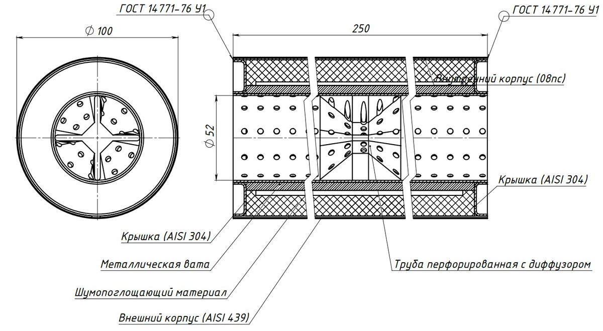 Пламегаситель универсальный 100/250-50 с перф. диффузором (нерж. сталь) (ESM 10025050d) preview 3