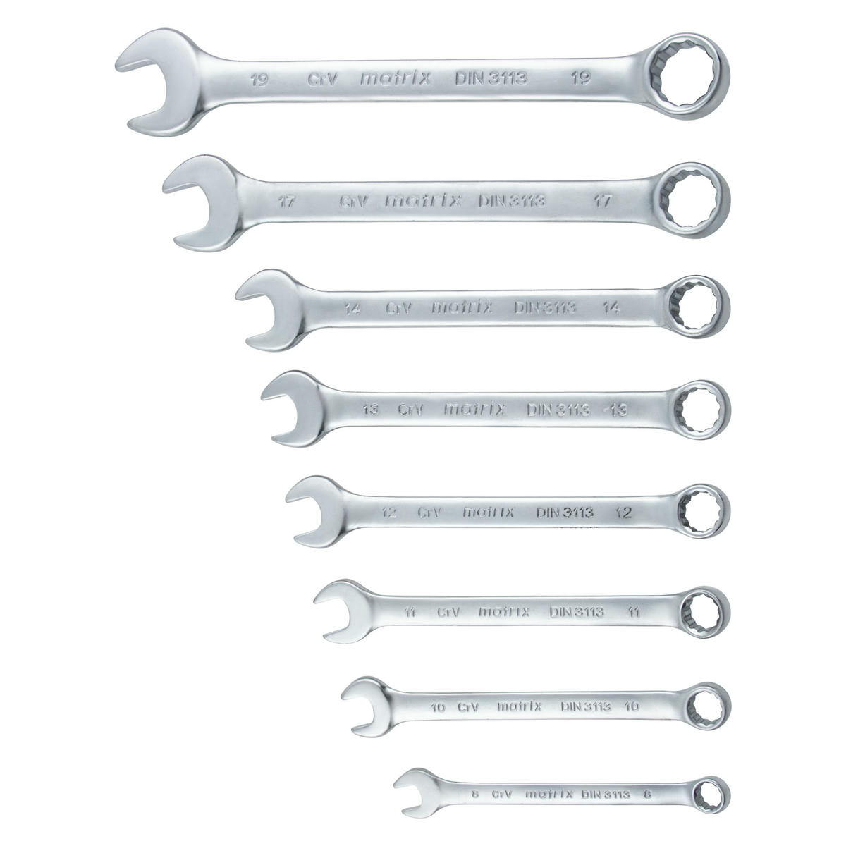 Набор ключей комбинированных 8-19 мм, 8 шт., CrV, матовый хром// MATRIX preview 3