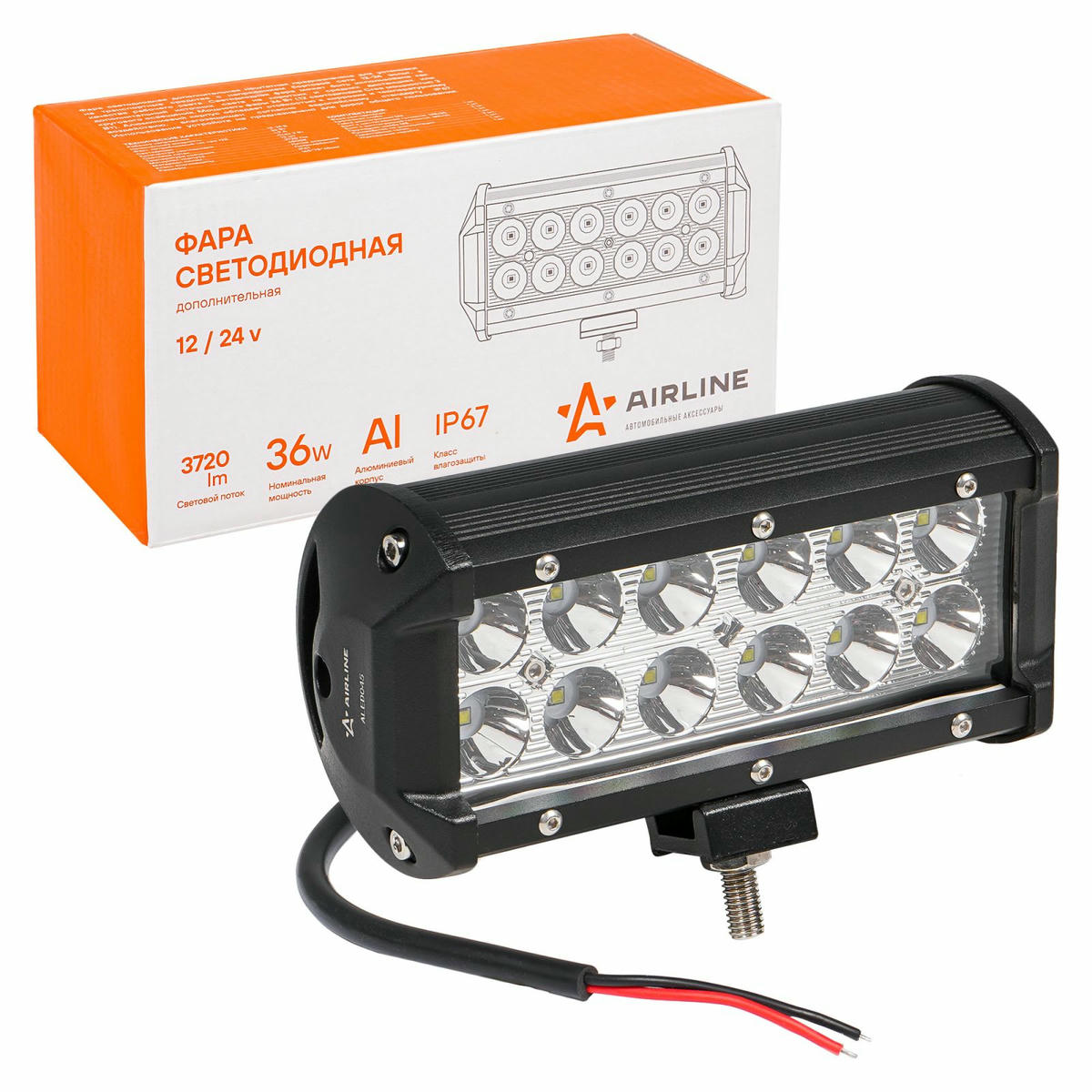 Фара светодиодная (балка) двухрядная, 12LED направленный свет, 36W (165х78х65) 12/24V (ALED045) preview 1