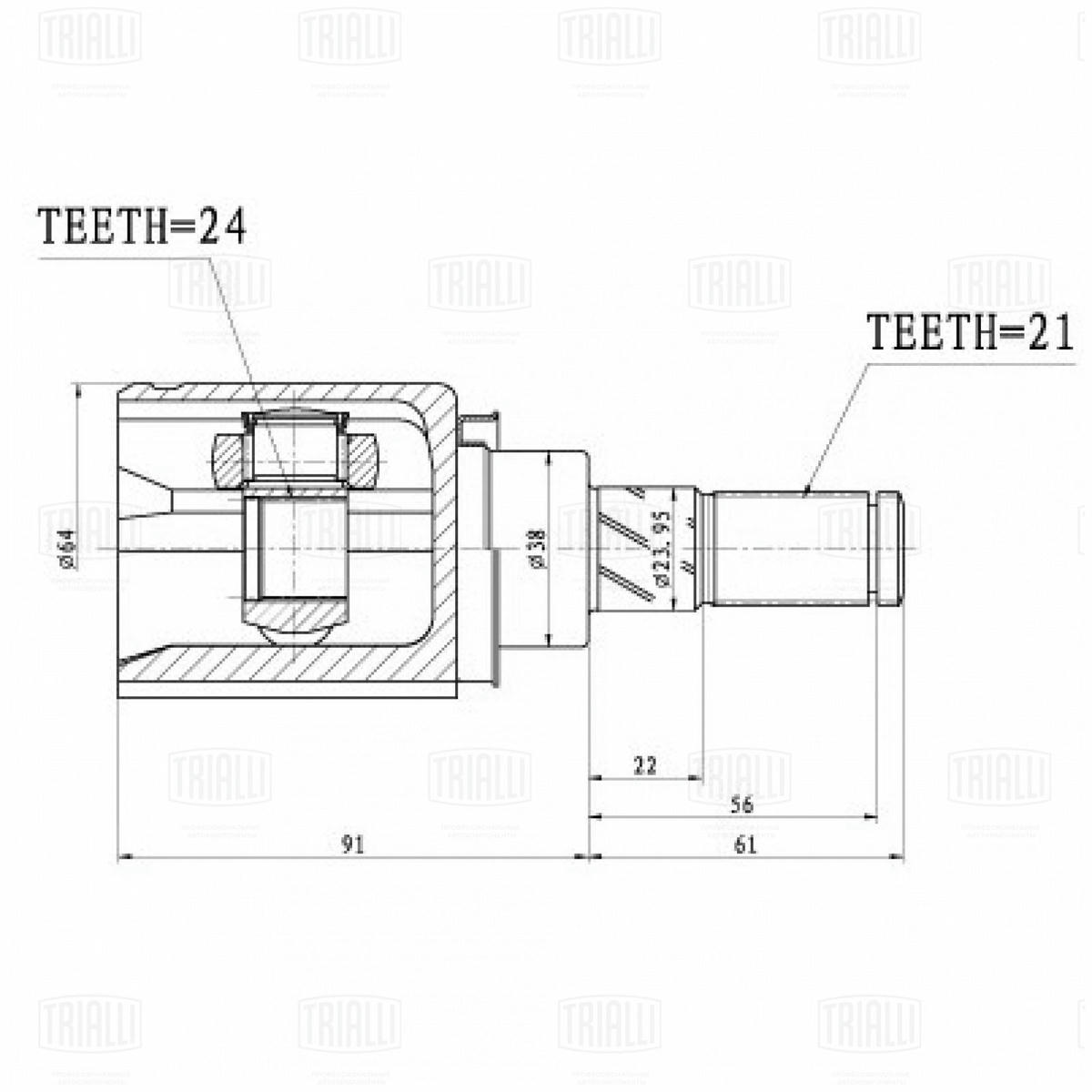 ШРУС для а/м Nissan Qashqai (06-)/(13-)/X-Trail T31 (07-)/T32 (14-) (внутр. зад.) (GO 1455) preview 3