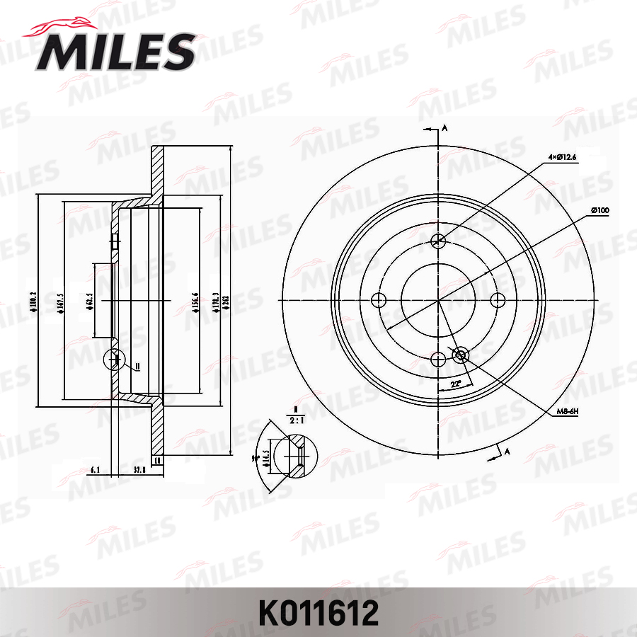 Диск тормозной задний MILES K011612 preview 3