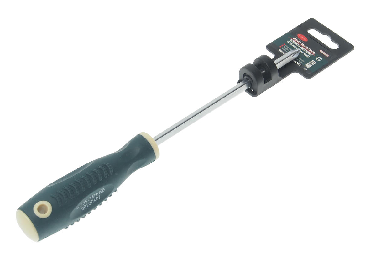 Отвертка крестовая магнитная "Profi" S2 PH2.0x150мм, на пластиковом держателе ROCKFORCE preview 1