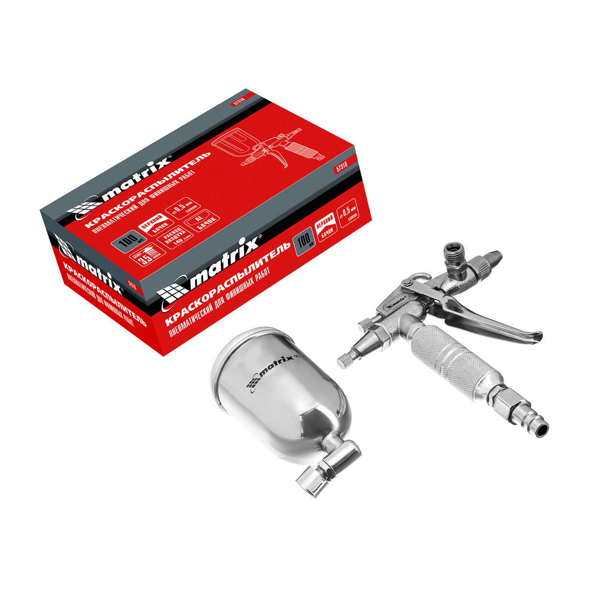 Краскопульт MATRIX для финишных работ с верхним бачком 0,1л (сопла 0.5мм) preview 8