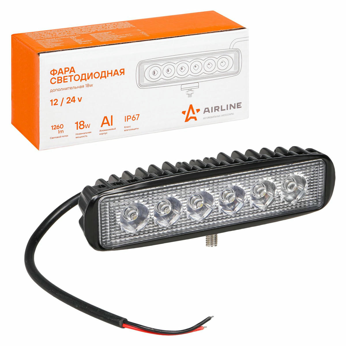 Фара светодиодная прямоугольная, 6 LED направленный свет, 18W (157х42х40) 12/24V (ALED004) preview 1