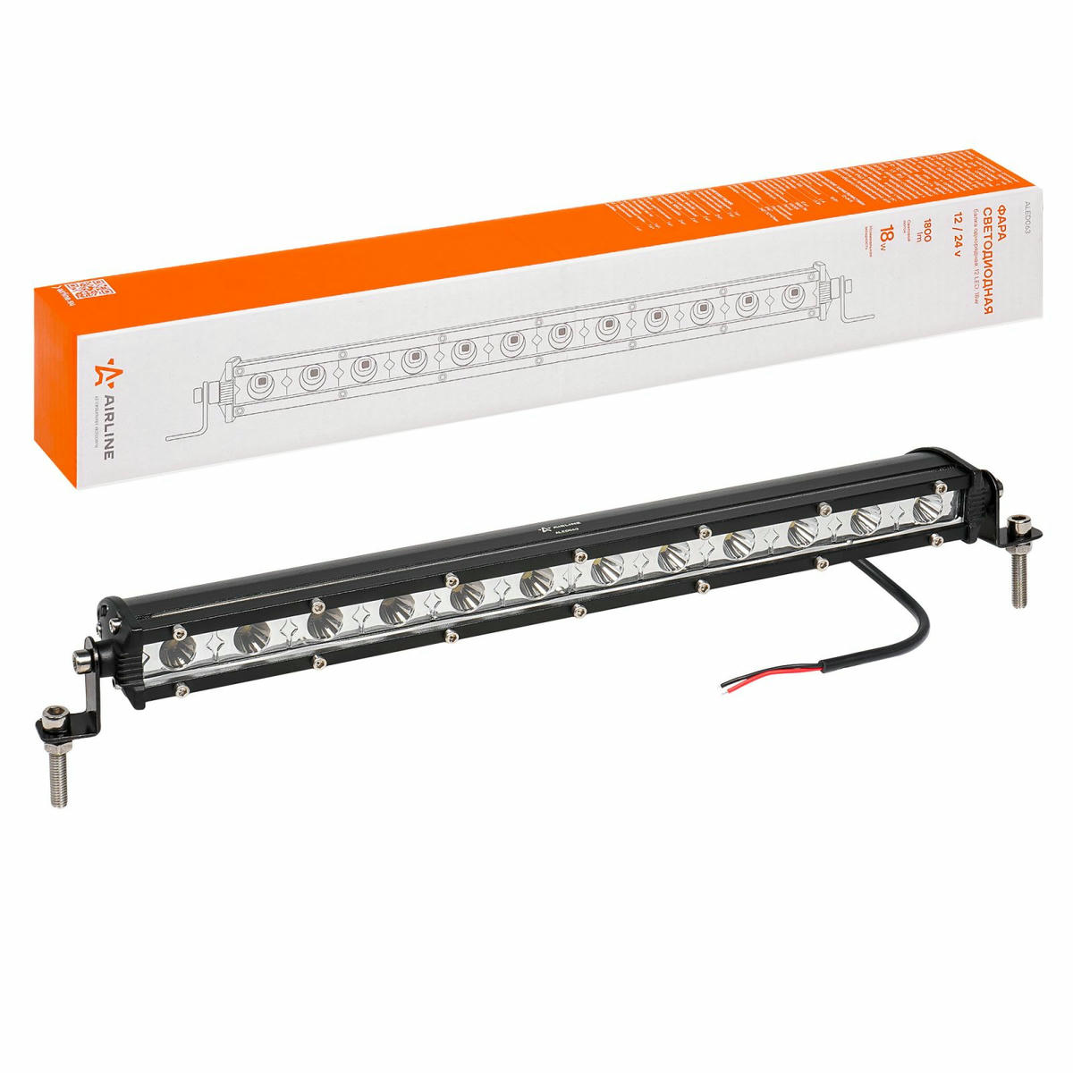 Фара светодиодная (балка) однорядная, 12LED, направленный свет, 18W (343x30x47) 12/24V (ALED063) preview 1