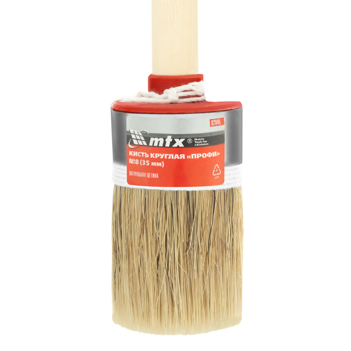 Кисть круглая Профи №8 (35 мм), натуральная щетина, деревянная ручка / Matrix preview 1