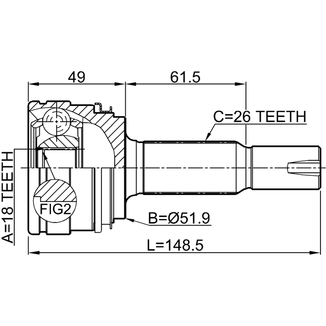 Шрус наружный задний 18x52x26 preview 2
