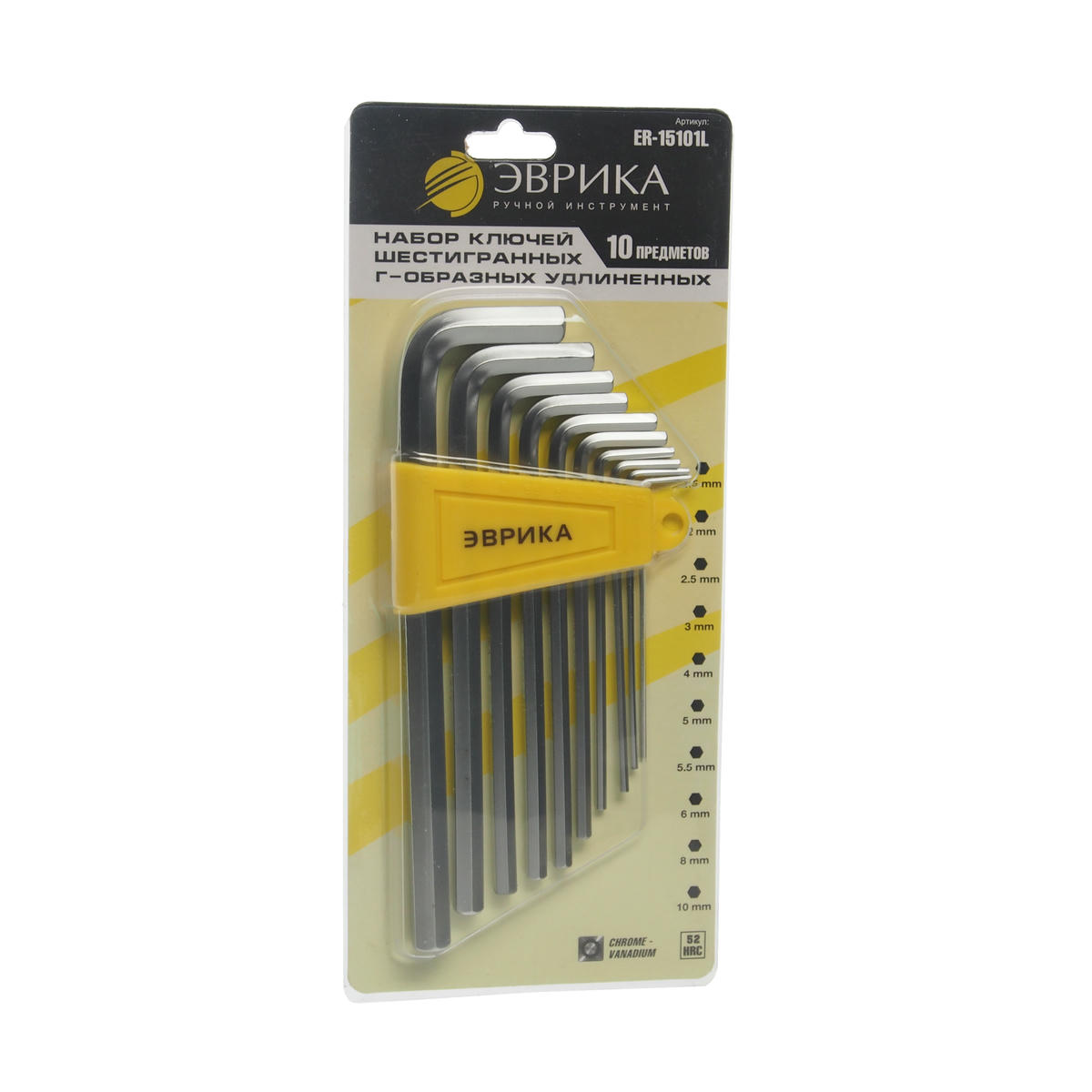 Набор ключей шестигранных Г-образных удлиненных 1.5-10мм 10пр. ЭВРИКА preview 1
