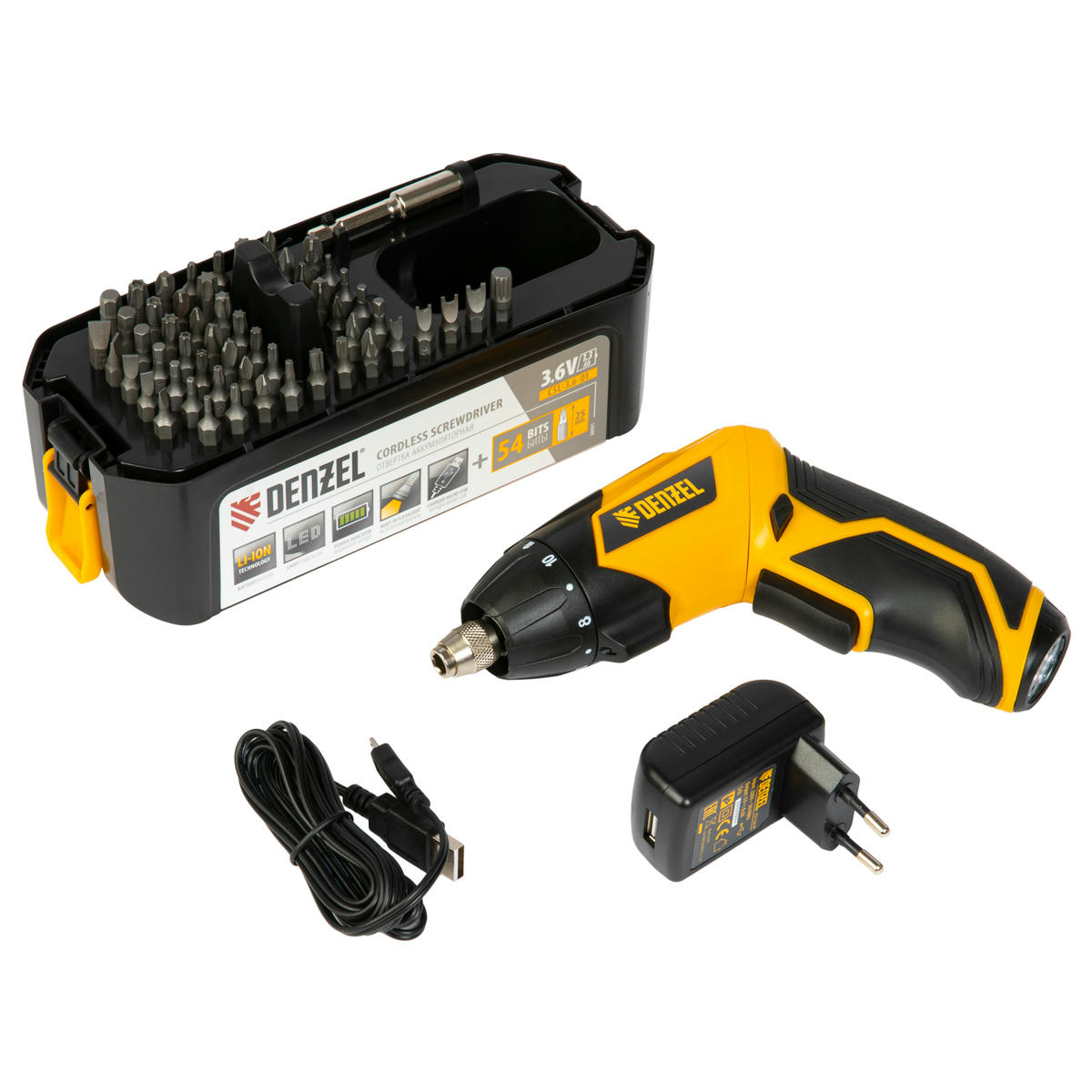 Отвертка аккумуляторная CSL-3,6-01, 3,6В, 1,3Ач, с аксессуарами Denzel preview 9