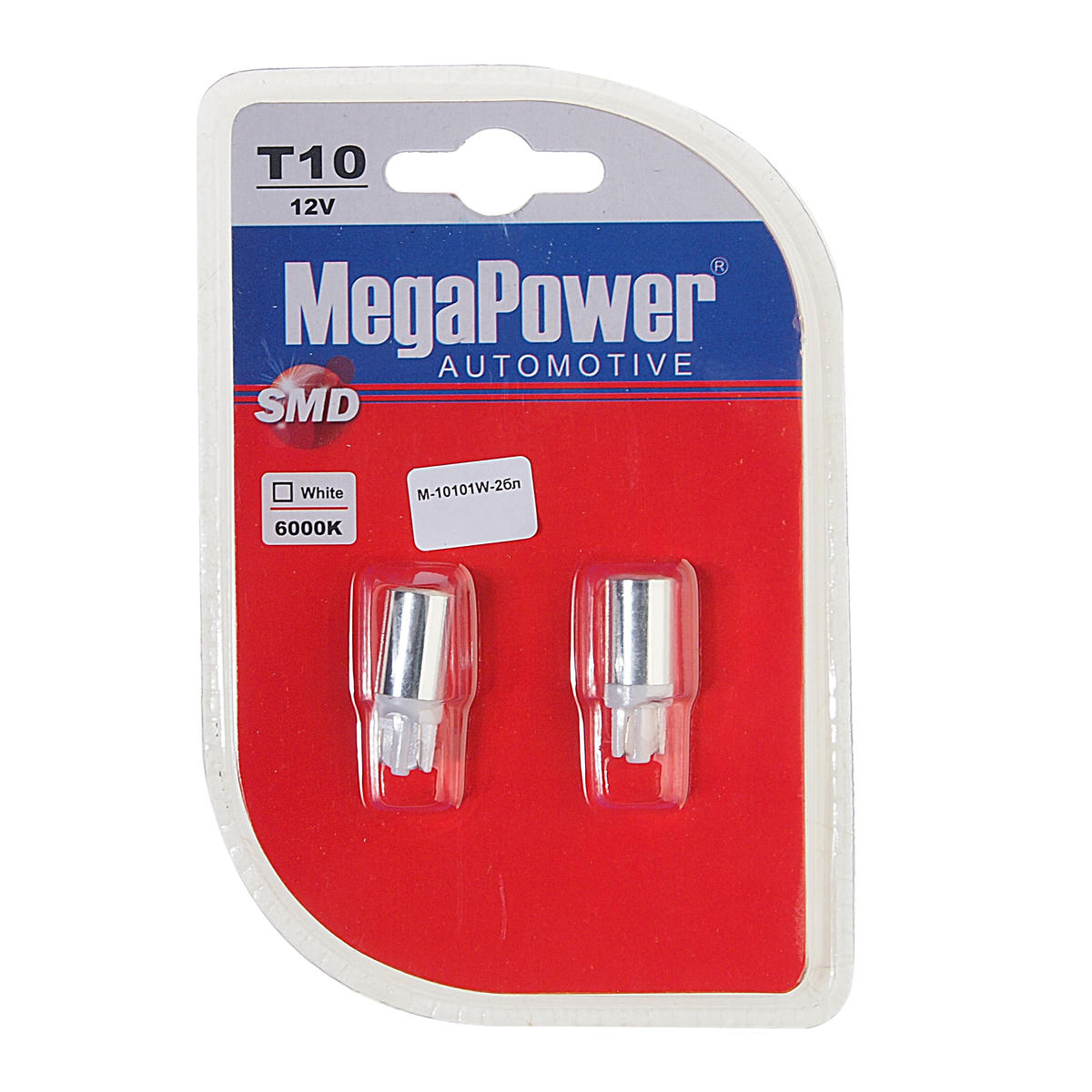Лампа T10W (W2,1x9,5d) 1 SMD 5050 WHITE 6000K 12V MEGAPOWER preview 1