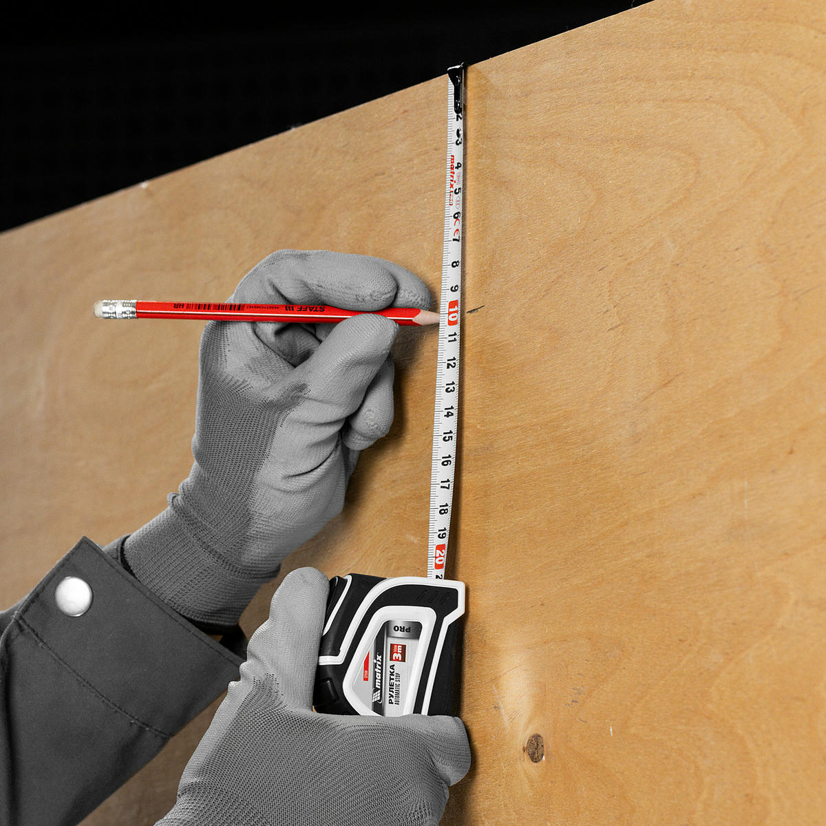 Рулетка Autostop, 3 м х 16 мм, двухкомпонентный корпус, автоматическая фиксация, PRO// Matrix preview 1