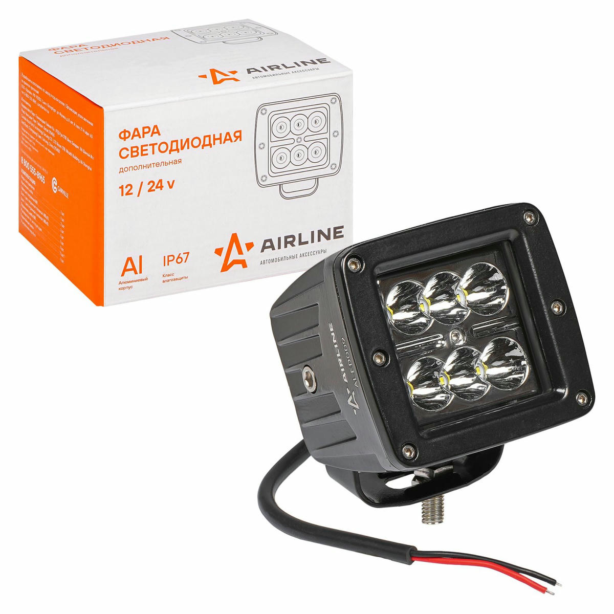 Фара светодиодная квадратная, 6 LED направленный свет, 18W (82х75х75) 12/24V (ALED009) preview 1