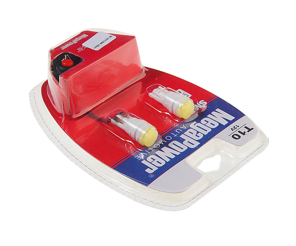 Лампа T10W (W2,1x9,5d) CERAMIC 1 SMD WHITE блистер с тестером (2 шт) 6000K 12V MEGAPOWER preview 1