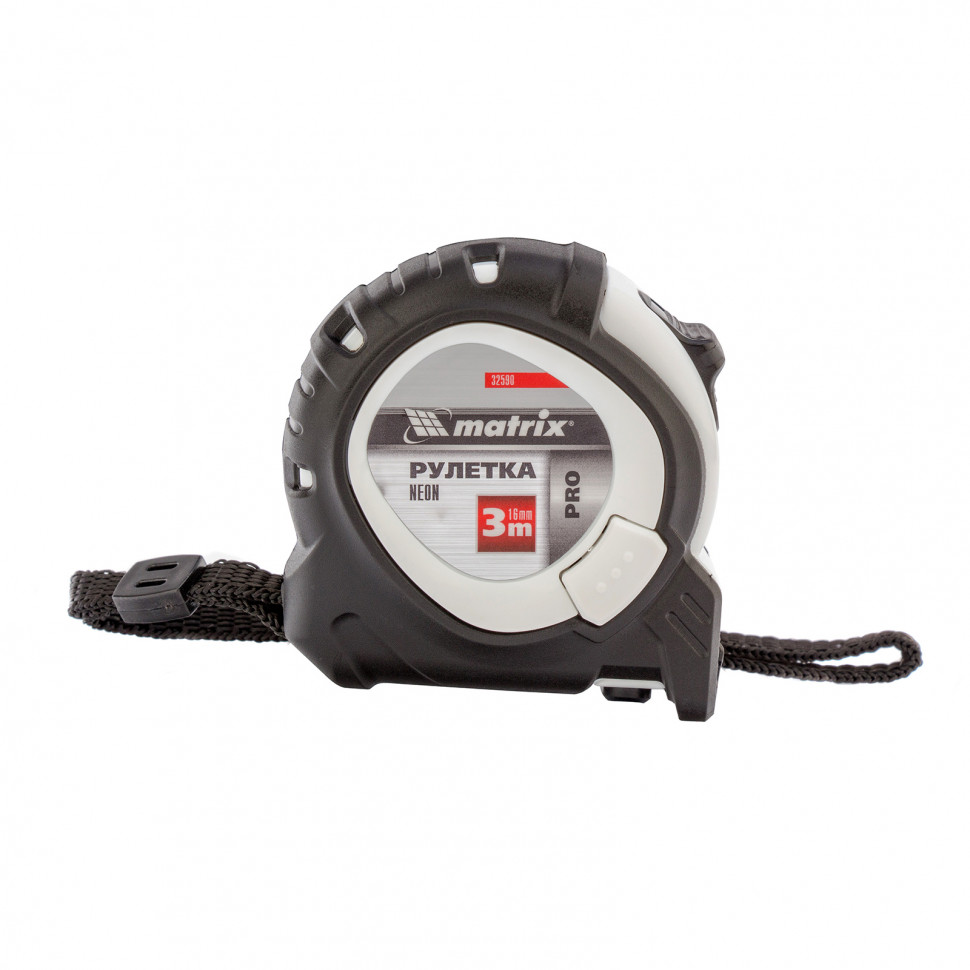 Рулетка Neon, 3 м x 16 мм, обрезиненный корпус, 3 фиксации, PRO// Matrix preview 1